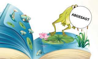Frosch springt aus einem Bilderbuch