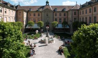 Blick auf den Innenhof im Frühling